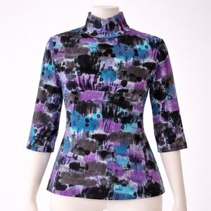 IZ Byer California Multicolor Abstract Print Top Mock Neck Vintage Y2K Small